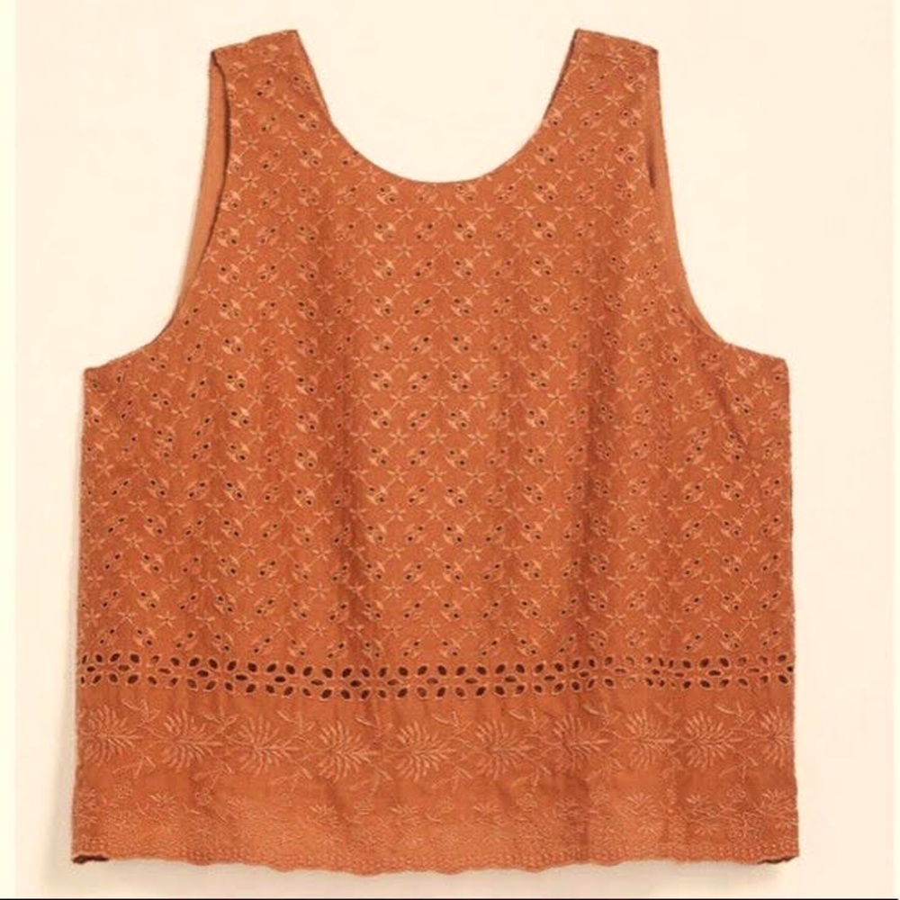 LOFT rust orange eyelet lace babydoll blouse